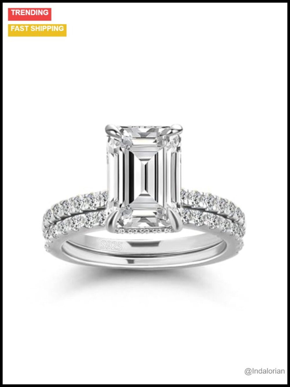 3CT Emerald Cut Bridal Ring Set 925 Sterling Silver 18K White Gold Plated